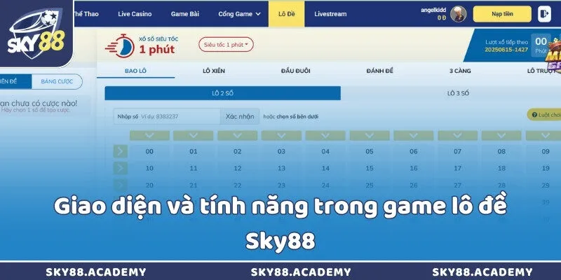 Giao diện và tính năng trong game lô đề Sky88
